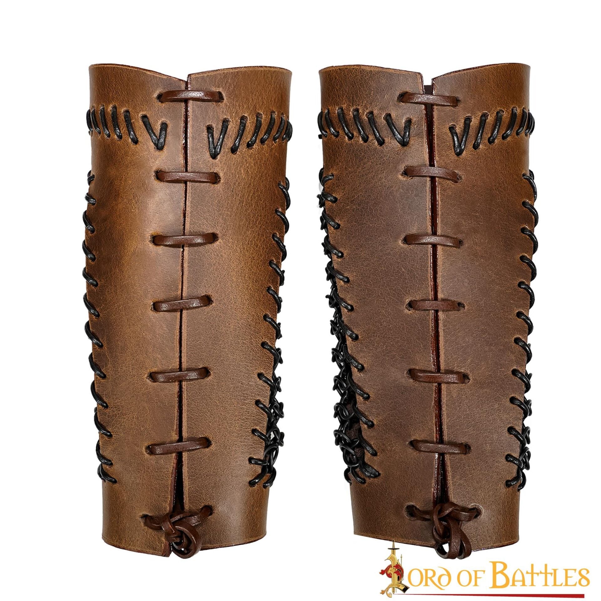 Brazales de Cuero Marrón y Cota de Malla - Guardabrazos Artesanales - Par de Brazaletes Protectores Medievales - Imagen 12