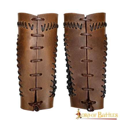 Brazales de Cuero Marrón y Cota de Malla - Guardabrazos Artesanales - Par de Brazaletes Protectores Medievales - Imagen 12