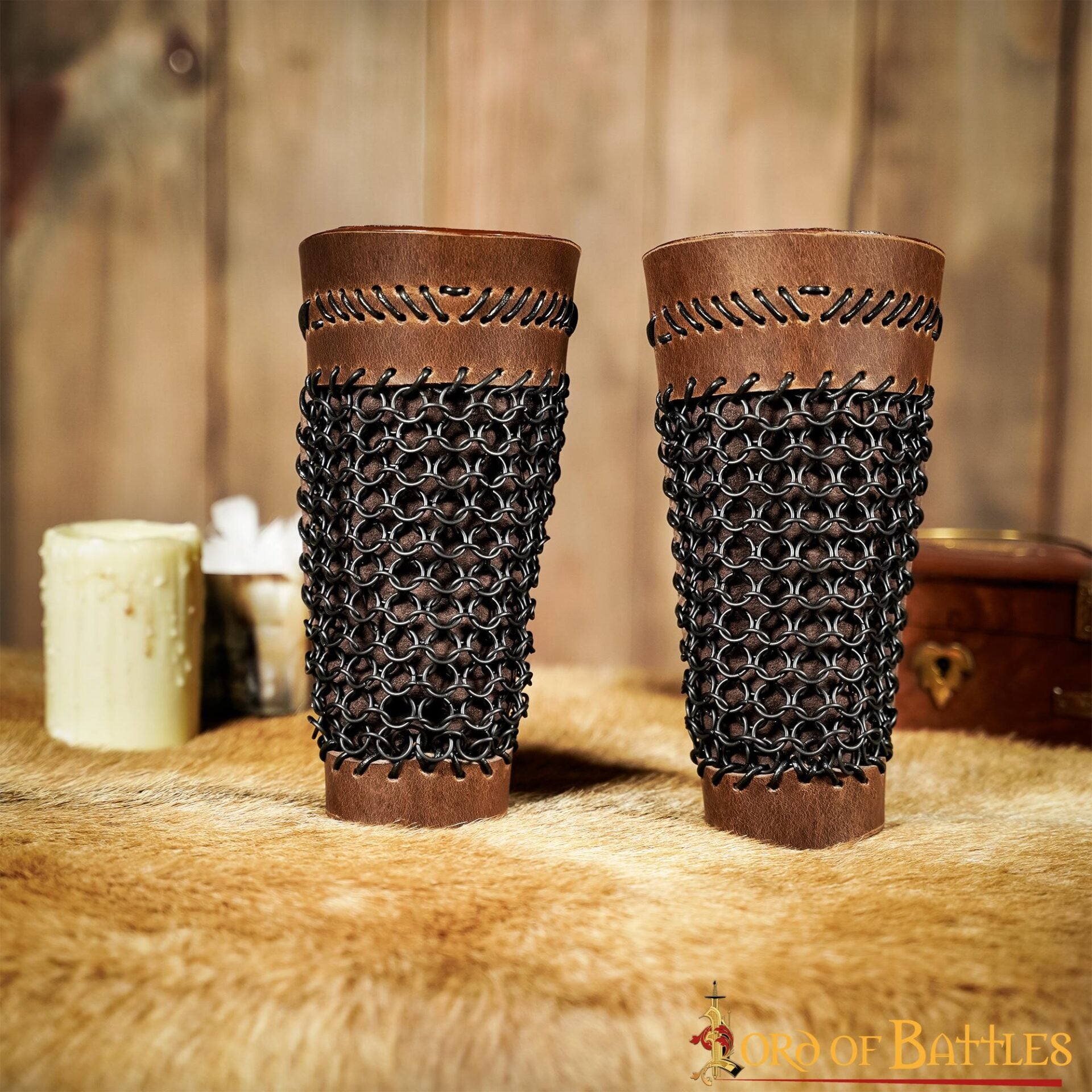 Brazales de Cuero Marrón y Cota de Malla - Guardabrazos Artesanales - Par de Brazaletes Protectores Medievales - Imagen 21