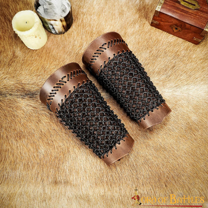 Brazales de Cuero Marrón y Cota de Malla - Guardabrazos Artesanales - Par de Brazaletes Protectores Medievales - Imagen 20