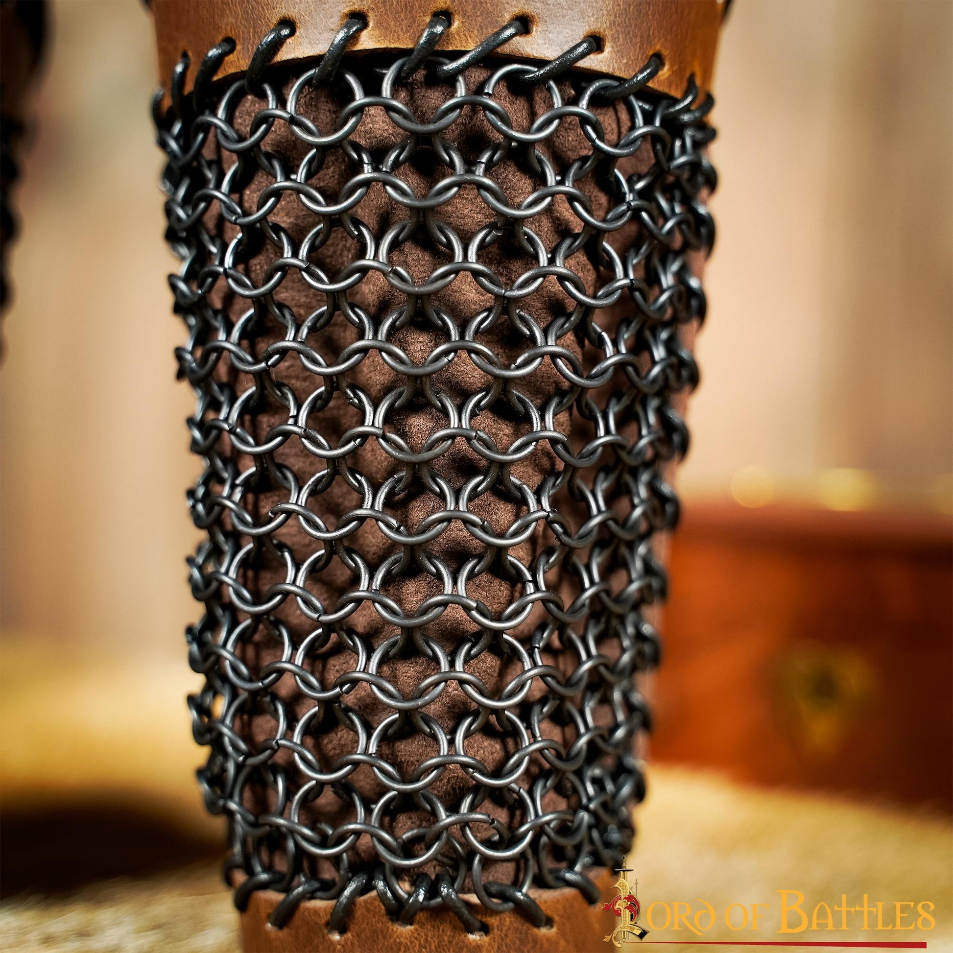 Brazales de Cuero Marrón y Cota de Malla - Guardabrazos Artesanales - Par de Brazaletes Protectores Medievales - Imagen 18