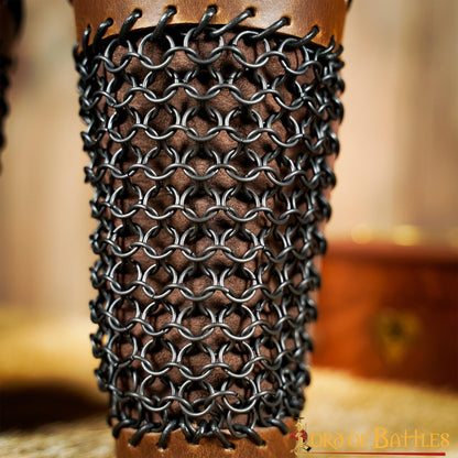 Brazales de Cuero Marrón y Cota de Malla - Guardabrazos Artesanales - Par de Brazaletes Protectores Medievales - Imagen 18