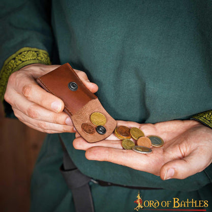 Monedero Artesanal de Piel Auténtica Marrón - Cierre a Presión de Estilo Medieval - Imagen 11