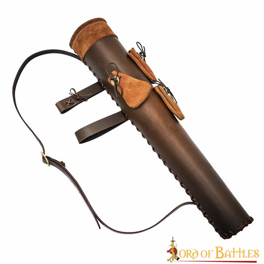 Carcaj Medieval de Cuero con Fundas de Ante - Portaflechas de Tiro con Arco con Correas Ajustables y Hebillas de Latón - Imagen 1