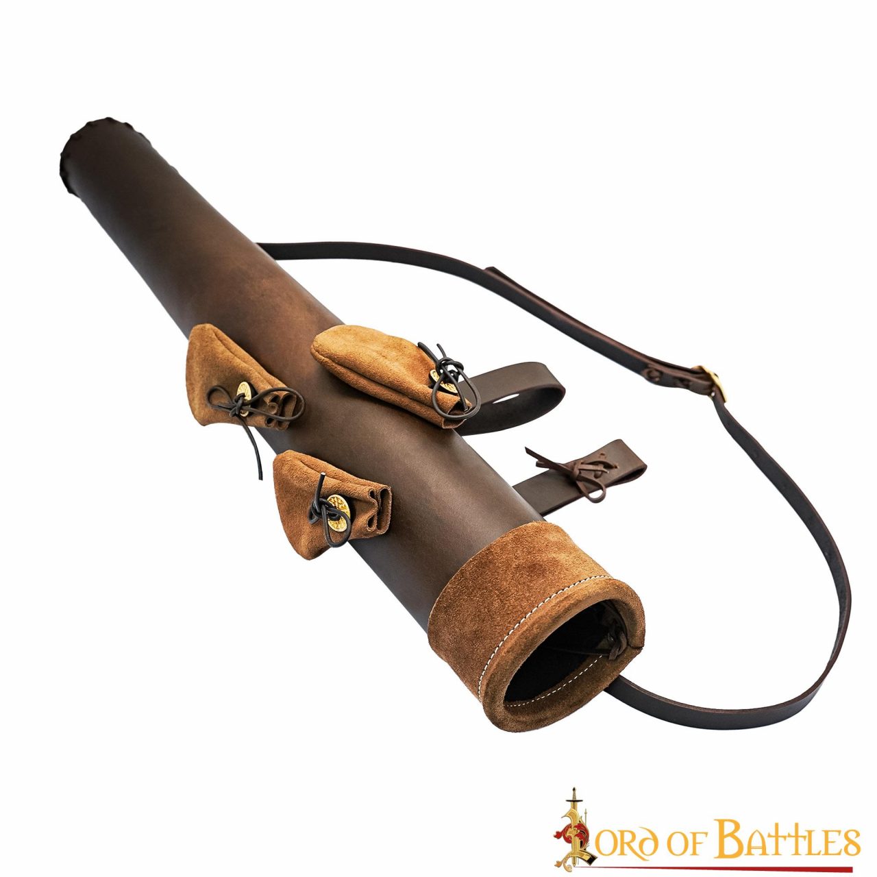 Carcaj Medieval de Cuero con Fundas de Ante - Portaflechas de Tiro con Arco con Correas Ajustables y Hebillas de Latón - Imagen 2