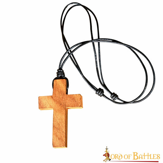 Collar de la Santa Cruz de Madera con Cordón de Cuero Auténtico - Fe Medieval y Cruzada - Imagen 2