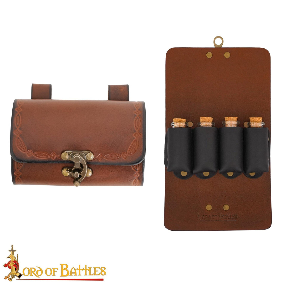 Imagen única de: Bolsa de pociones de cuero con 4 frascos