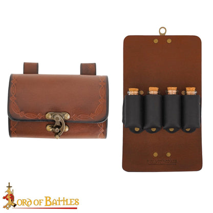 Imagen única de: Bolsa de pociones de cuero con 4 frascos