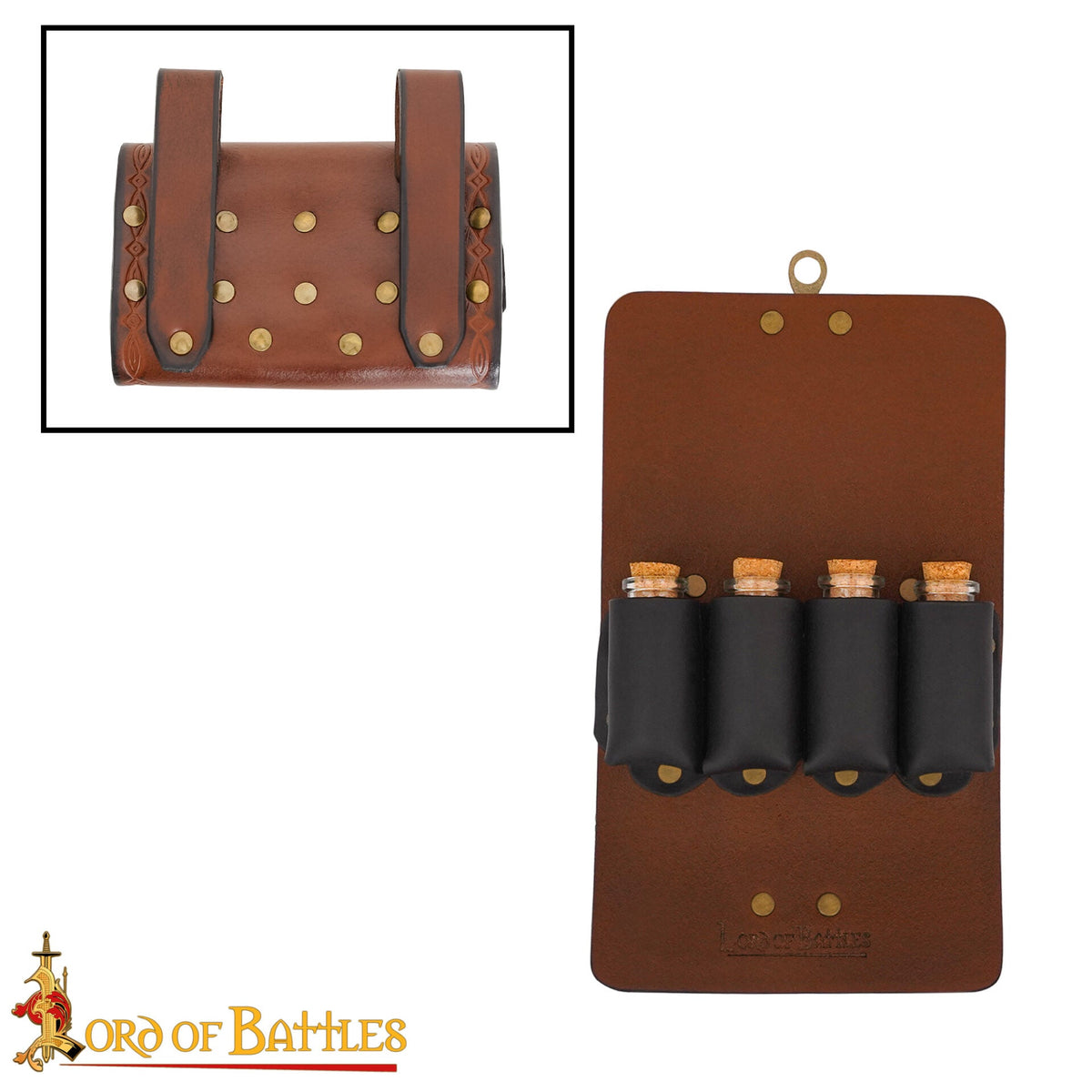 Imagen única de: Bolsa de pociones de cuero con 4 frascos
