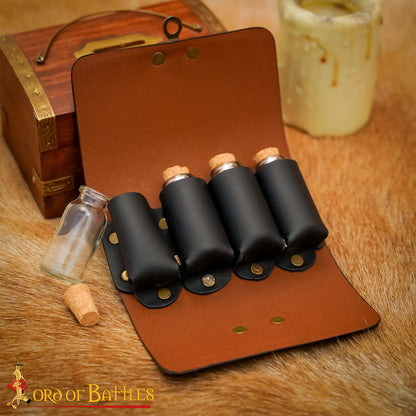Imagen única de: Bolsa de pociones de cuero con 4 frascos