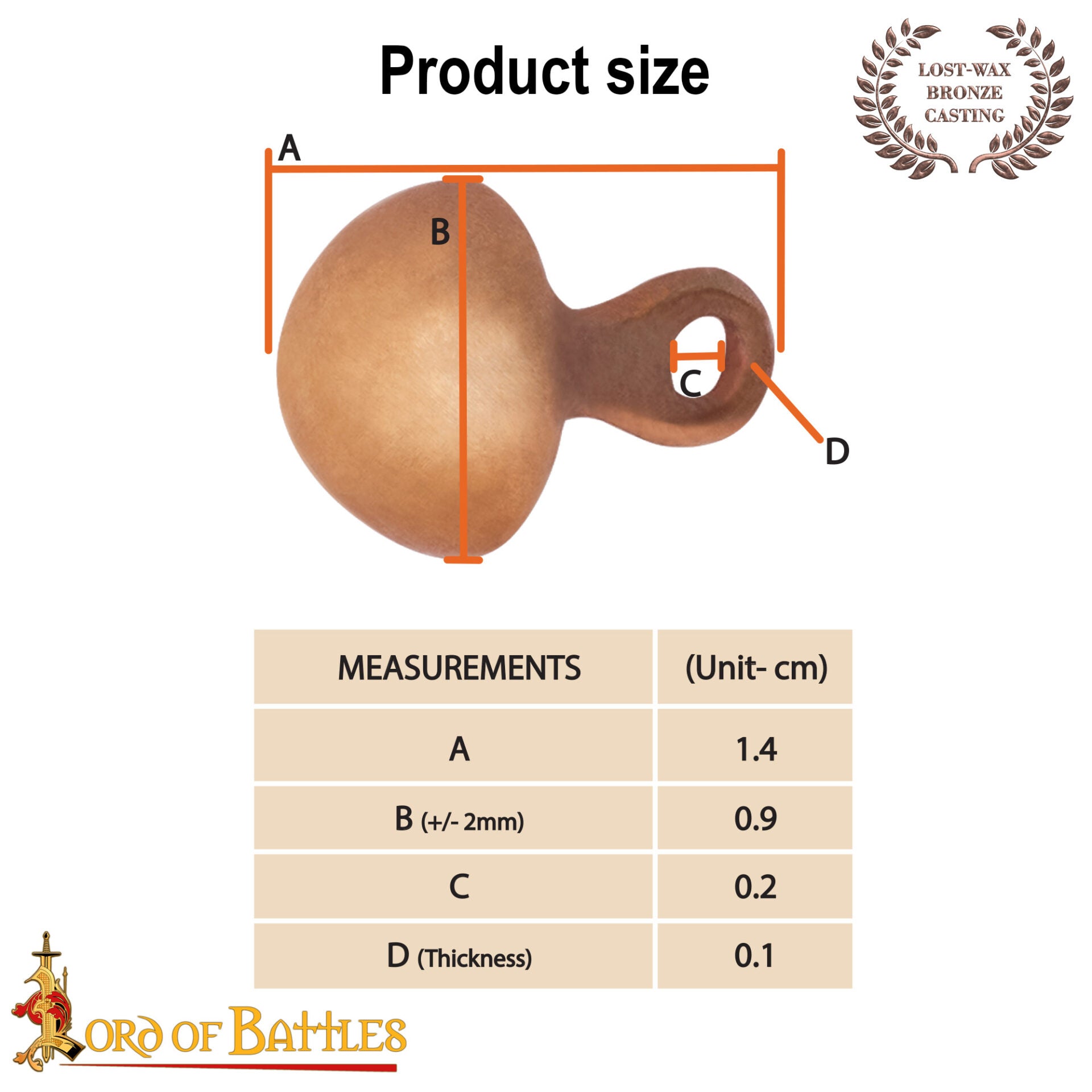 Botones Medievales Clásicos de Bronce Fundido a la Cera Perdida Juego Pequeño de 5 - Imagen 3