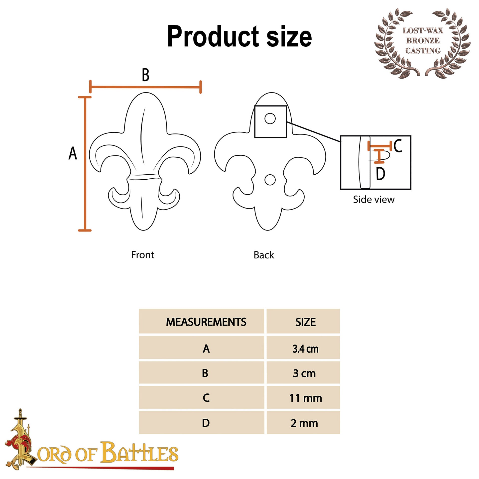 Broche para Cinturón Flor de Lis de Bronce Fundido a la Cera Perdida - Imagen 3