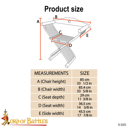 Silla Medieval de Madera Savonarola - Asiento Plegable Renacentista - Imagen 3