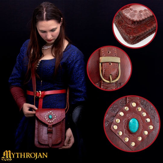 Mythrojan "sorceress From The East" Medieval Sling Bag, Granate 10" X 7" - Imagen 12
