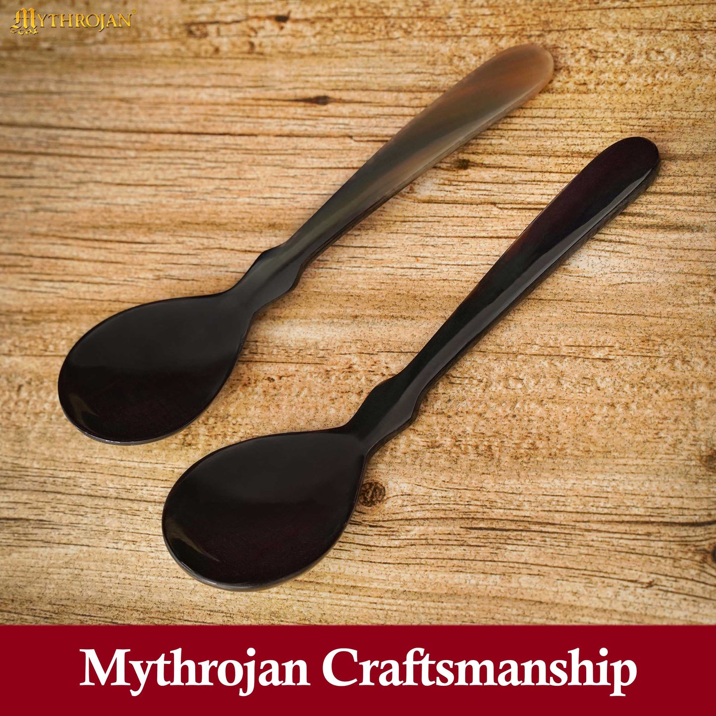 Juego de 2 Cucharas de Cuerno de Búfalo - Utensilios de Cuerno Natural Acabados a Mano (6.75") | Juego de Cucharas Medievales Vikingas Pulidas para Larp, Sca, y Temas Medievales - Imagen 7