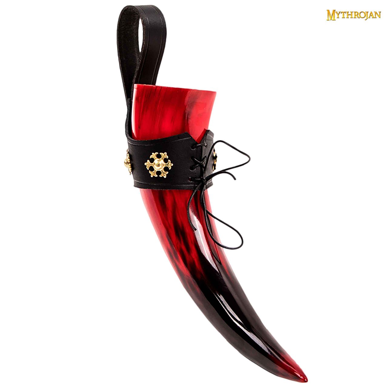 Taza Medieval para Beber Hidromiel 400ml Rojo Vikingo Cuerno de Buey con Soporte de Cuero Negro Pulido - Imagen 10