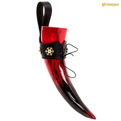 Taza Medieval para Beber Hidromiel 400ml Rojo Vikingo Cuerno de Buey con Soporte de Cuero Negro Pulido - Imagen 10