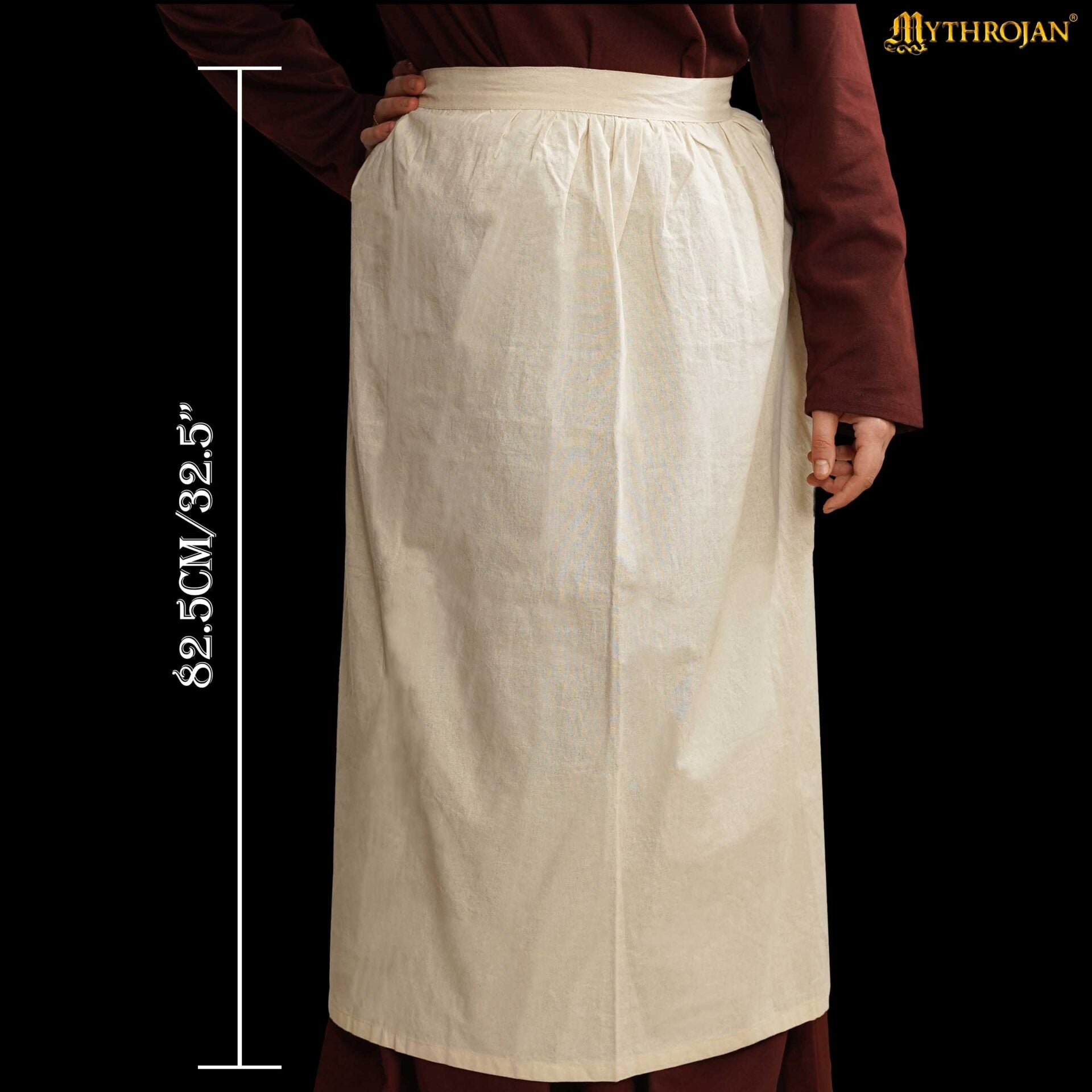 Mythrojan Medieval Ecru Delantal: Ideal para Cocinar Hornear, Feria del Renacimiento, Recreación, Larp, Cosplay Rendimiento, Maid Traje, Retro Cintura Delantales para Mujeres, Niñas, Camarera - Imagen 2