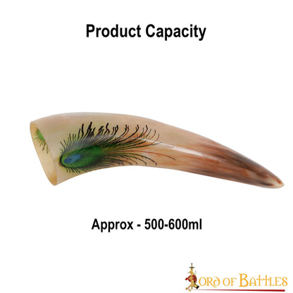 "la Pluma Mística" Cuerno para Beber 500 - 600 Ml Cuerno de Buey Auténtico Hecho a Mano - Descatalogado - Imagen 3
