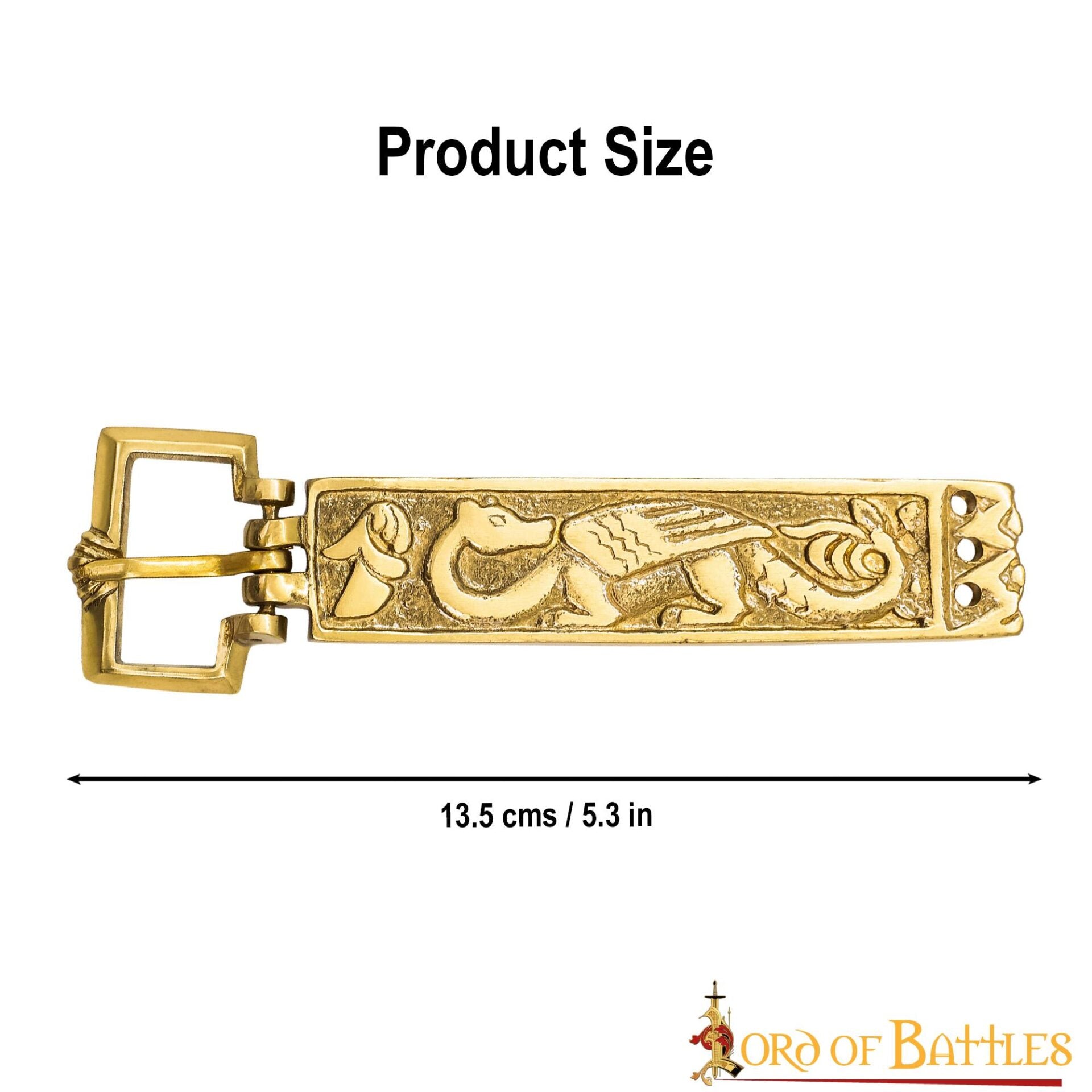 Hebilla de Cinturón Vikinga de Latón Macizo con Forma de Dragón - Diseño Nórdico Grabado - Imagen 10