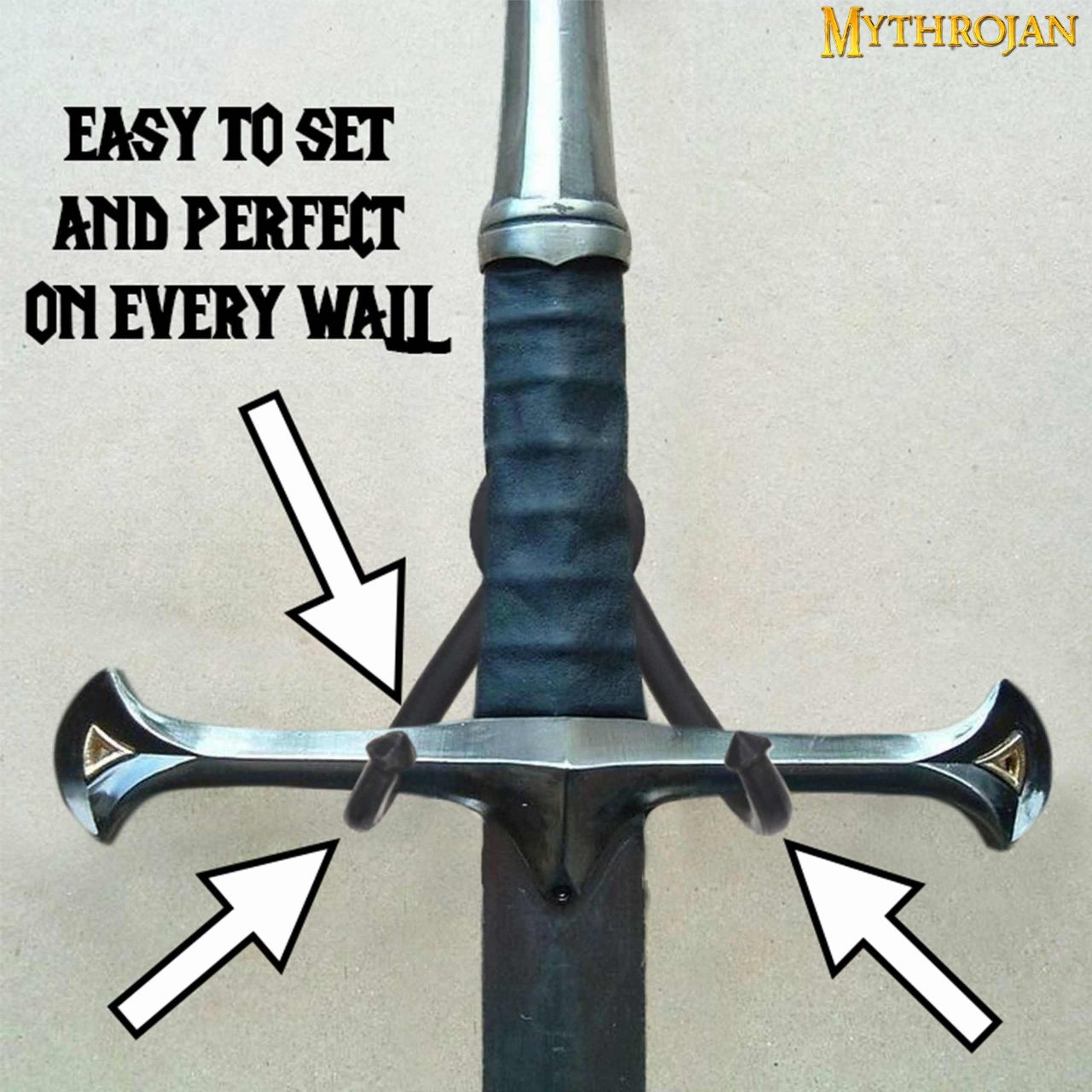 Soporte de Pared para Espada Pesada Mythrojan en Acabado Negro Forjado : Soporte de Pared para Espada Universal - Imagen 6