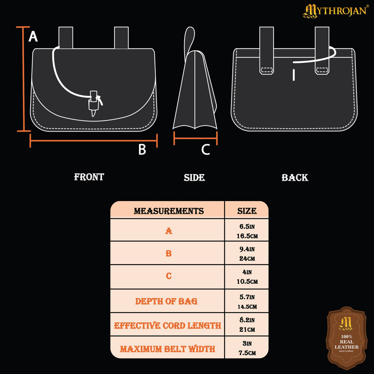 Imagen única de: Mythrojan Extra Grande Marrón Medieval Cinturón de Cuero Bolsa Renaisance Accesorio Larp Bolsa - Negro