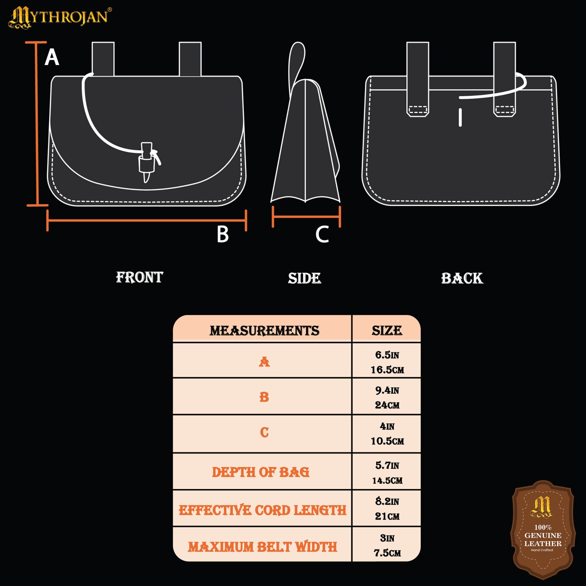 Mythical Venture Medieval Leather Bag - Full Grain Brown Bolsa para Larp y Temas Medievales - Imagen 10