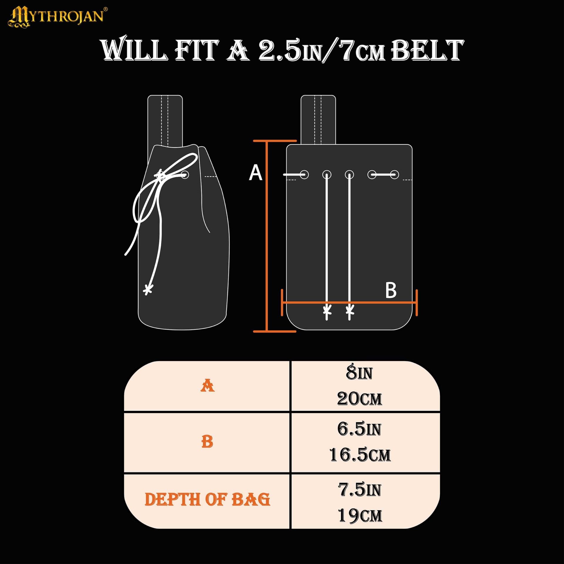 Mythrojan Bolsa de Lana Bordada con Cordón para Cinturón: Medieval Vikingo Celta Bolsa Accesorios de Disfraces Monedero, 8" × 6.5 - Imagen 3