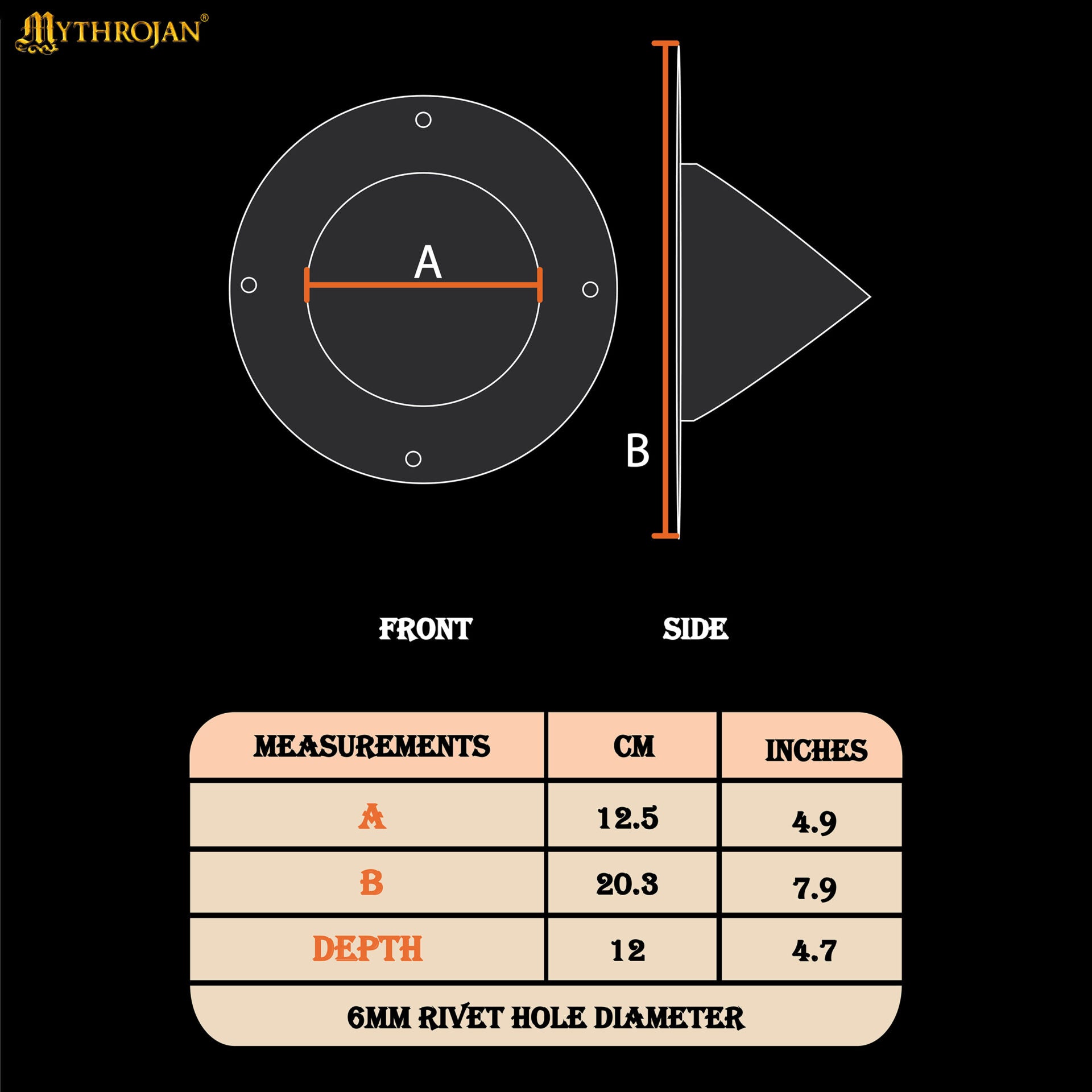 Jefe de Escudo Germánico - 8" Negro Antiguo, Acero Forjado a Mano con Remaches de Montaje - Imagen 10