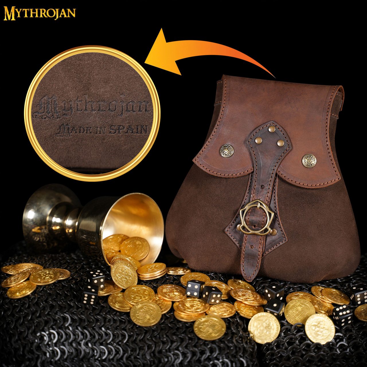 Mythrojan "stalwart Warrior" Bolsa de Cuero para Larp, Cosplay Medieval Sca Marrón, 8"×8 - Imagen 4