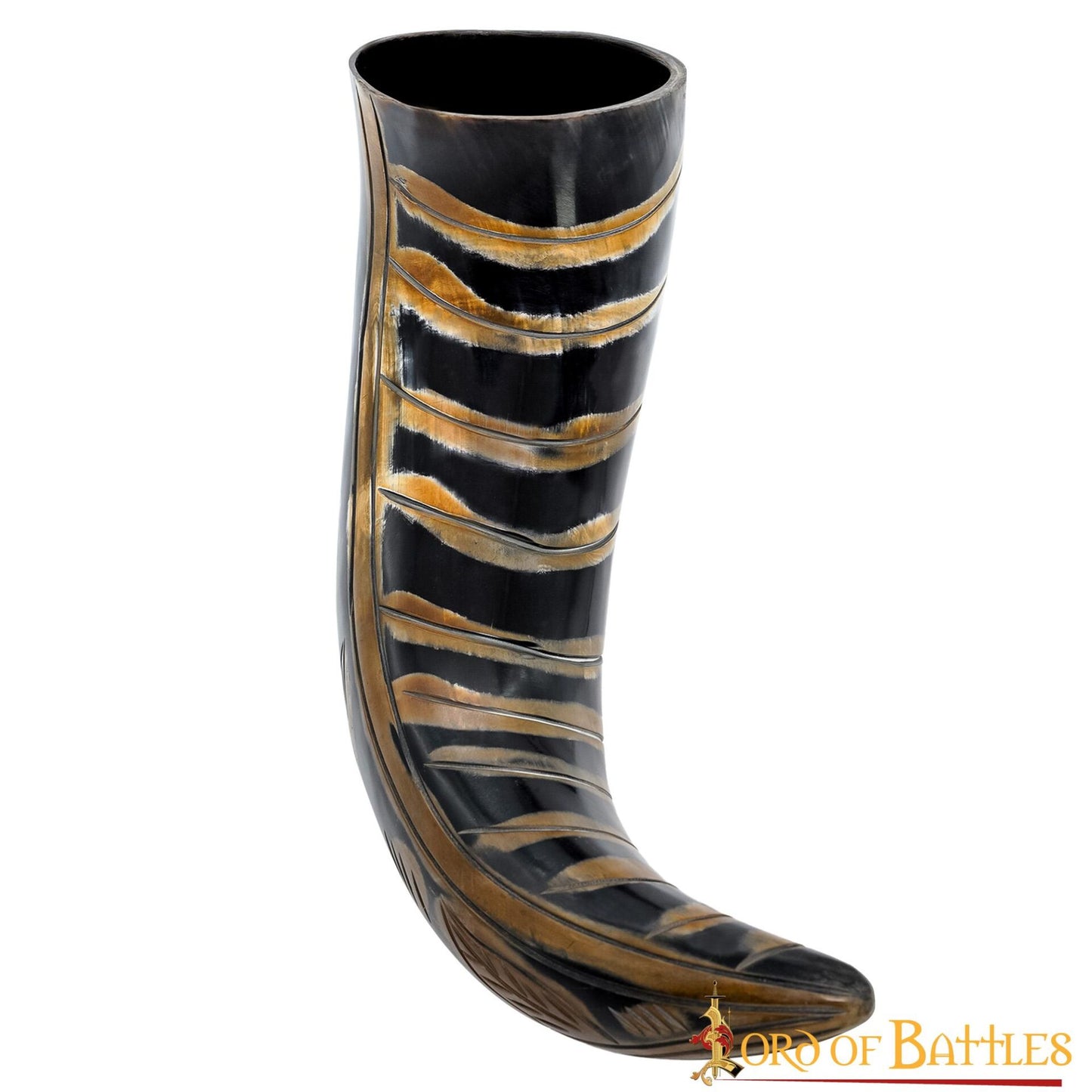 Cuerno para Beber Vikingo Medieval 400 - 500 Ml con Diseños Grabados Cuerno de Buey Auténtico Hecho a Mano - Imagen 6
