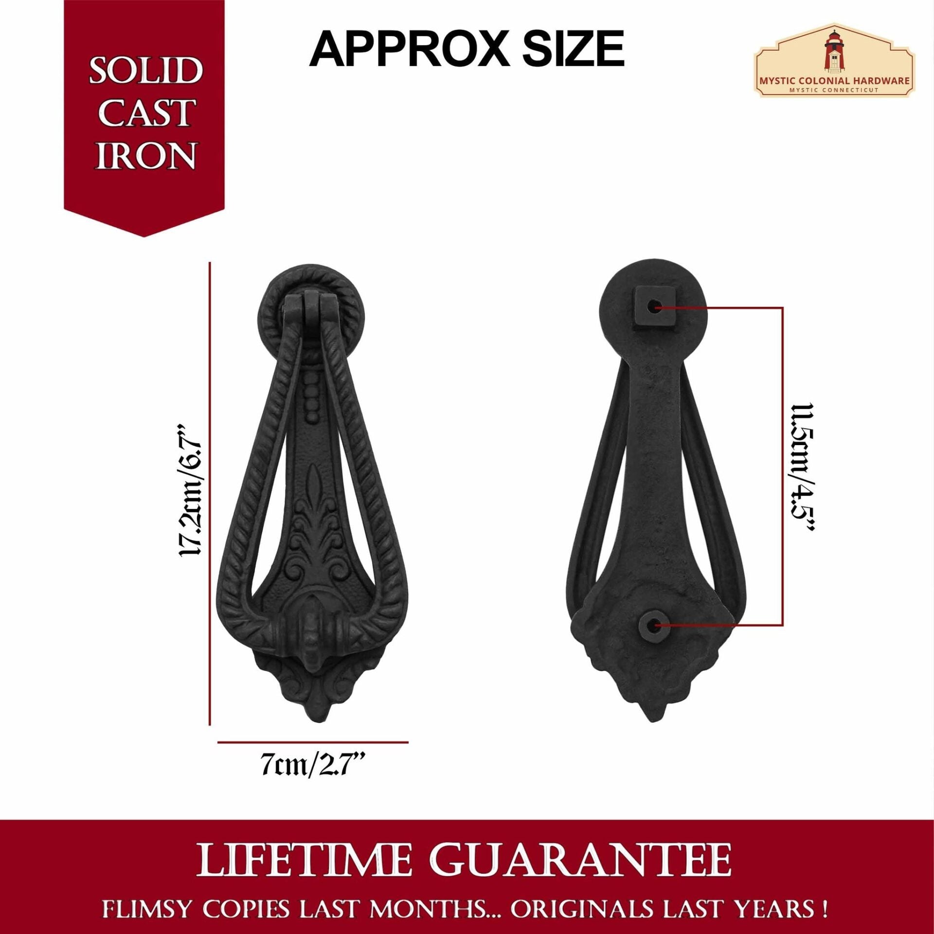 Aldaba Georgiana Rústica de Hierro Fundido: Ideal para Ambientes Victorianos, Coloniales, Retro, Steampunk, Góticos, Barrocos y Medievales, (17,2x7) Cm - Imagen 3