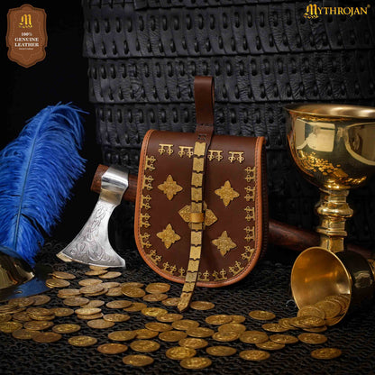 Mythrojan Birka Bolsa de Cuero Vikingo Tarsoly - Bolsa para Cinturón Auténtica Hecha a Mano Basada en Originales Históricos - Accesorio Nórdico de Cuero Auténtico - Imagen 9