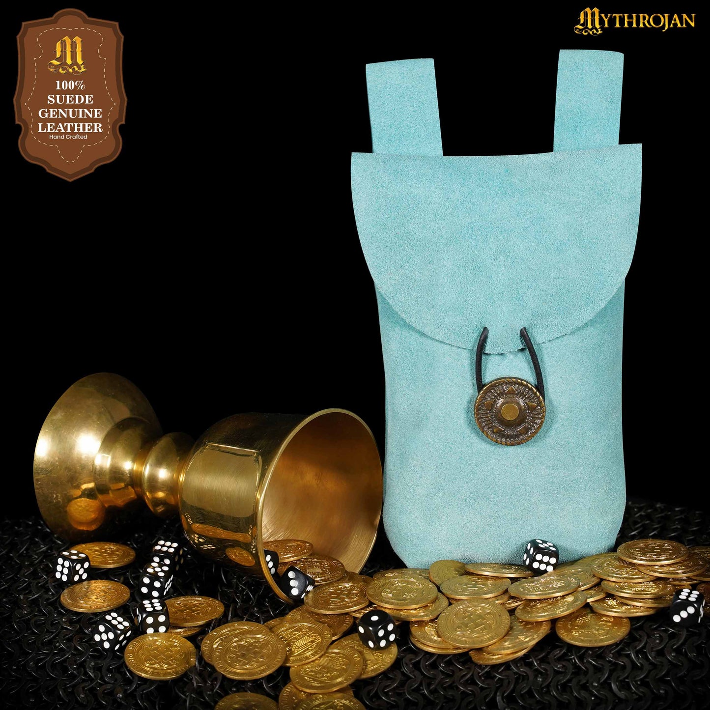 Mythrojan Medieval Renacimiento Cinturón de Joyería de Gamuza Bolsa Larp Traje Bolsa de Cintura - Imagen 8