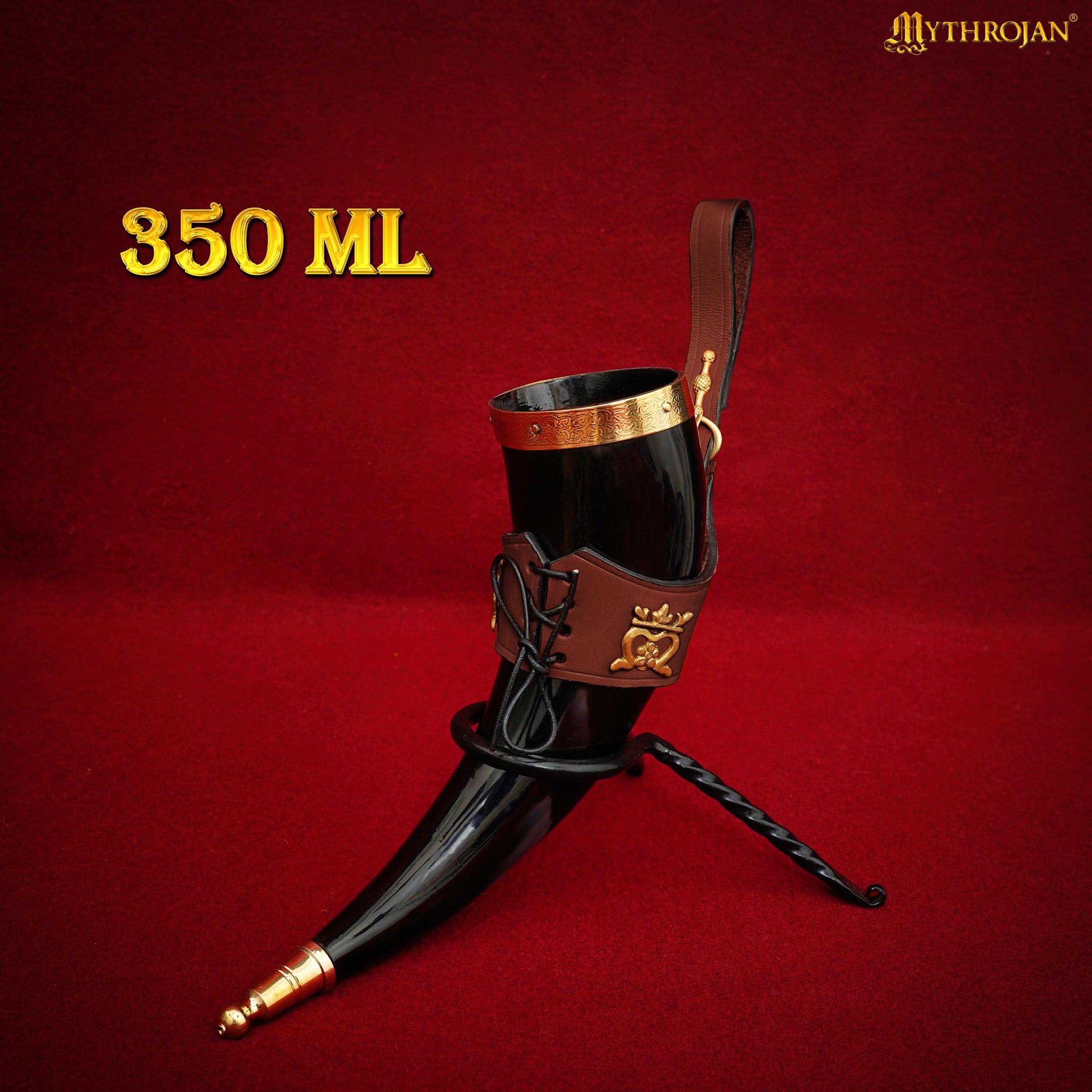 Mythrojan The Elegant Lady 350 Ml Cuerno Vikingo para Beber con Soporte de Cuero Marrón - Imagen 3