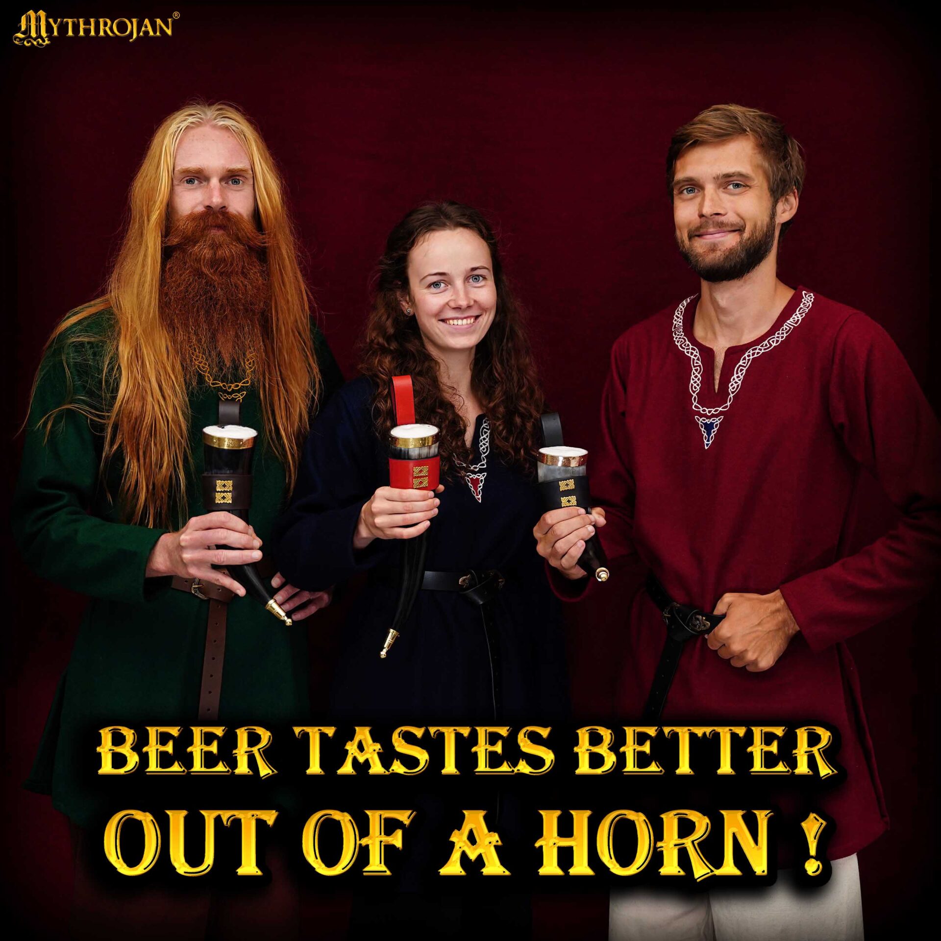 Mythrojan The Wealthy Merchant - Viking Drinking Horn With Red Leather Holder Authentic Medieval Inspired Viking Wine/mead Mug - Polished Finish - 350 Ml - Imagen 3