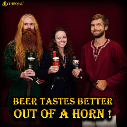 Mythrojan The Wealthy Merchant - Viking Drinking Horn With Red Leather Holder Authentic Medieval Inspired Viking Wine/mead Mug - Polished Finish - 350 Ml - Imagen 3