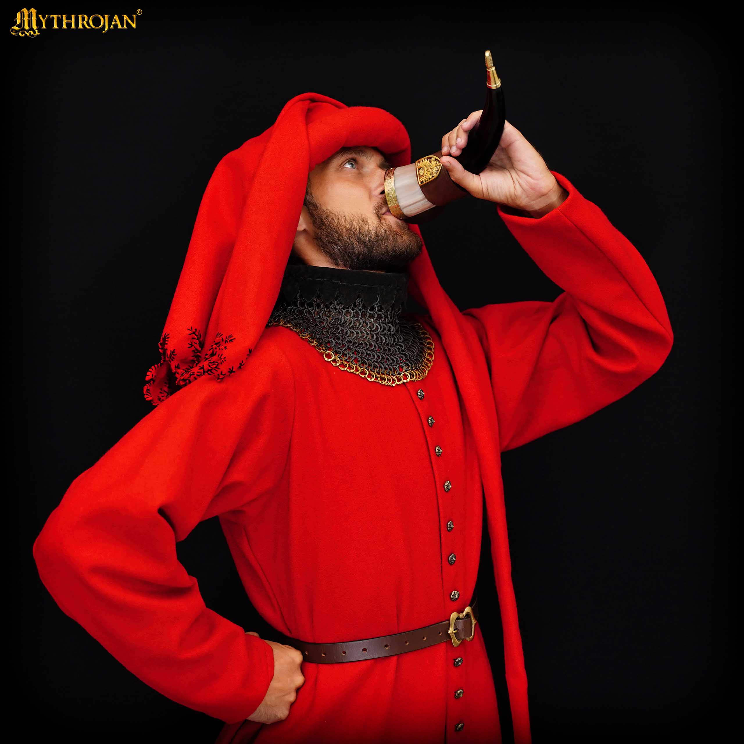 Mythrojan The Tournament Champion - Viking Drinking Horn 350 Ml With Brown Leather Holder Authentic Medieval Inspired Viking Wine/mead Mug - Polished Finish - Imagen 3