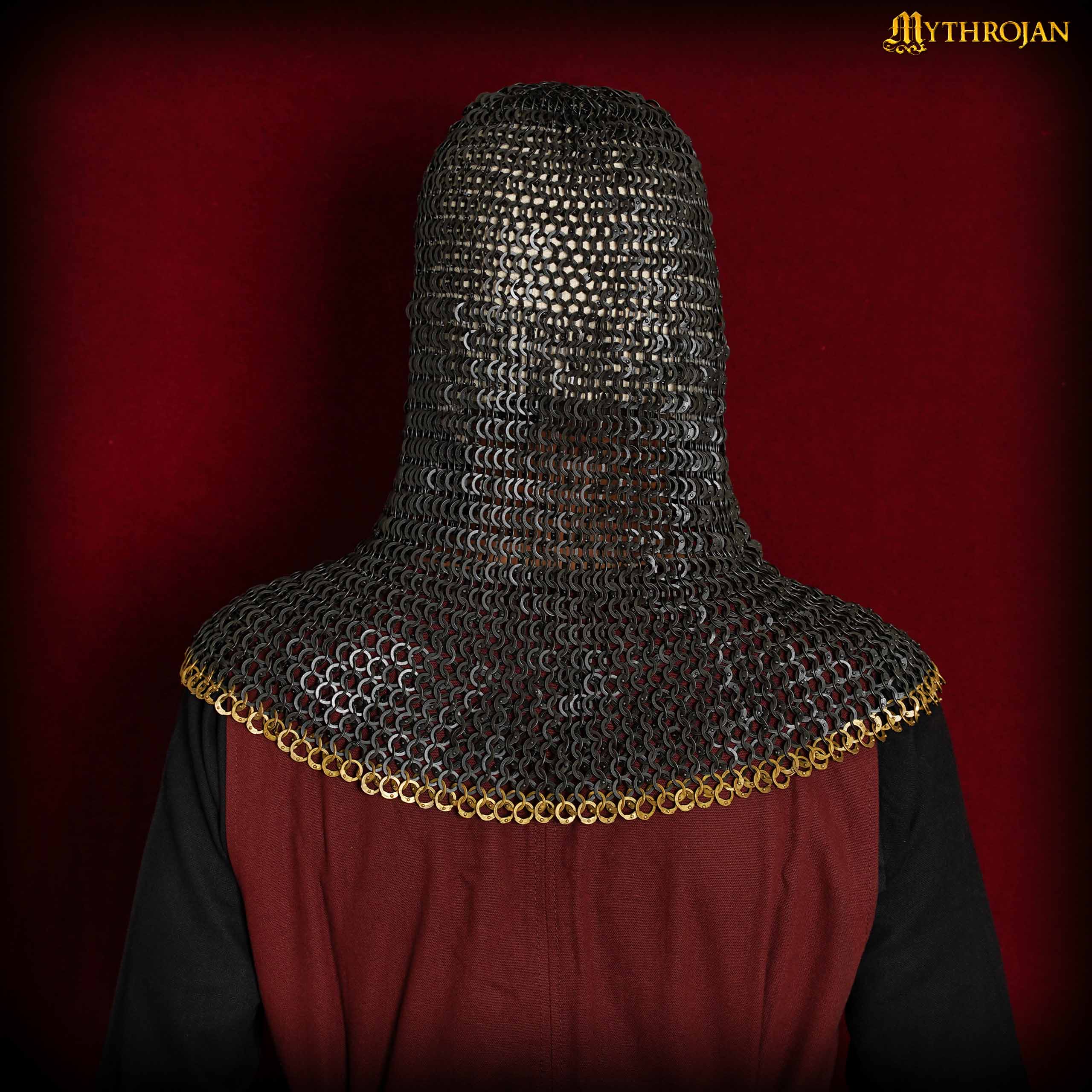 Cofia de Cota de Malla - Anillo Plano Redondo Remachado con Bordes de Latón - Ideal para Larp, Cosplay y Disfraces de Cine - Imagen 2