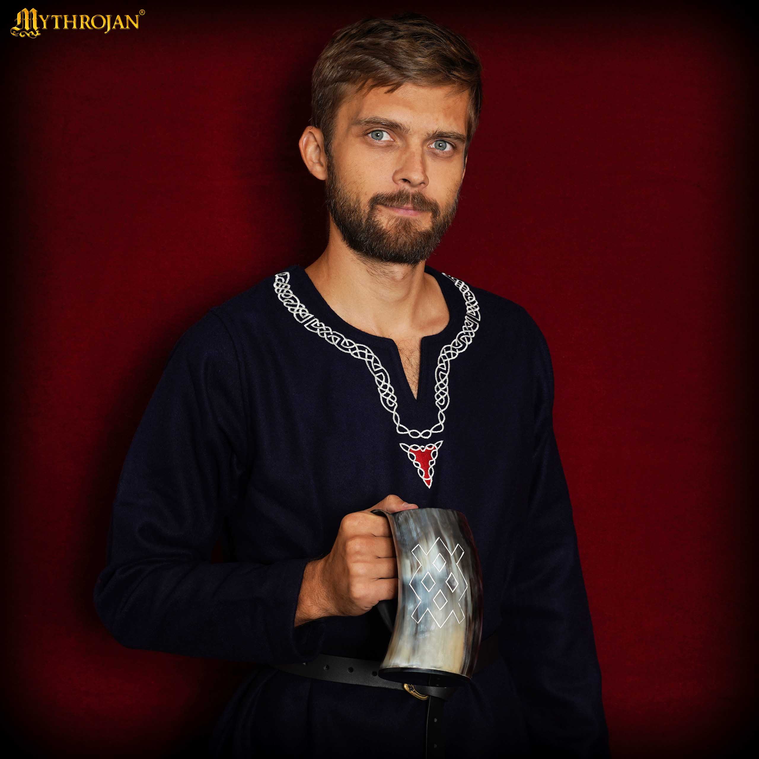 Vaso Mythrojan Vaso Vikingo con Asa y Hebilla Medieval Renacimiento con Correa de Cuero - Patern Único 800ml - Imagen 3