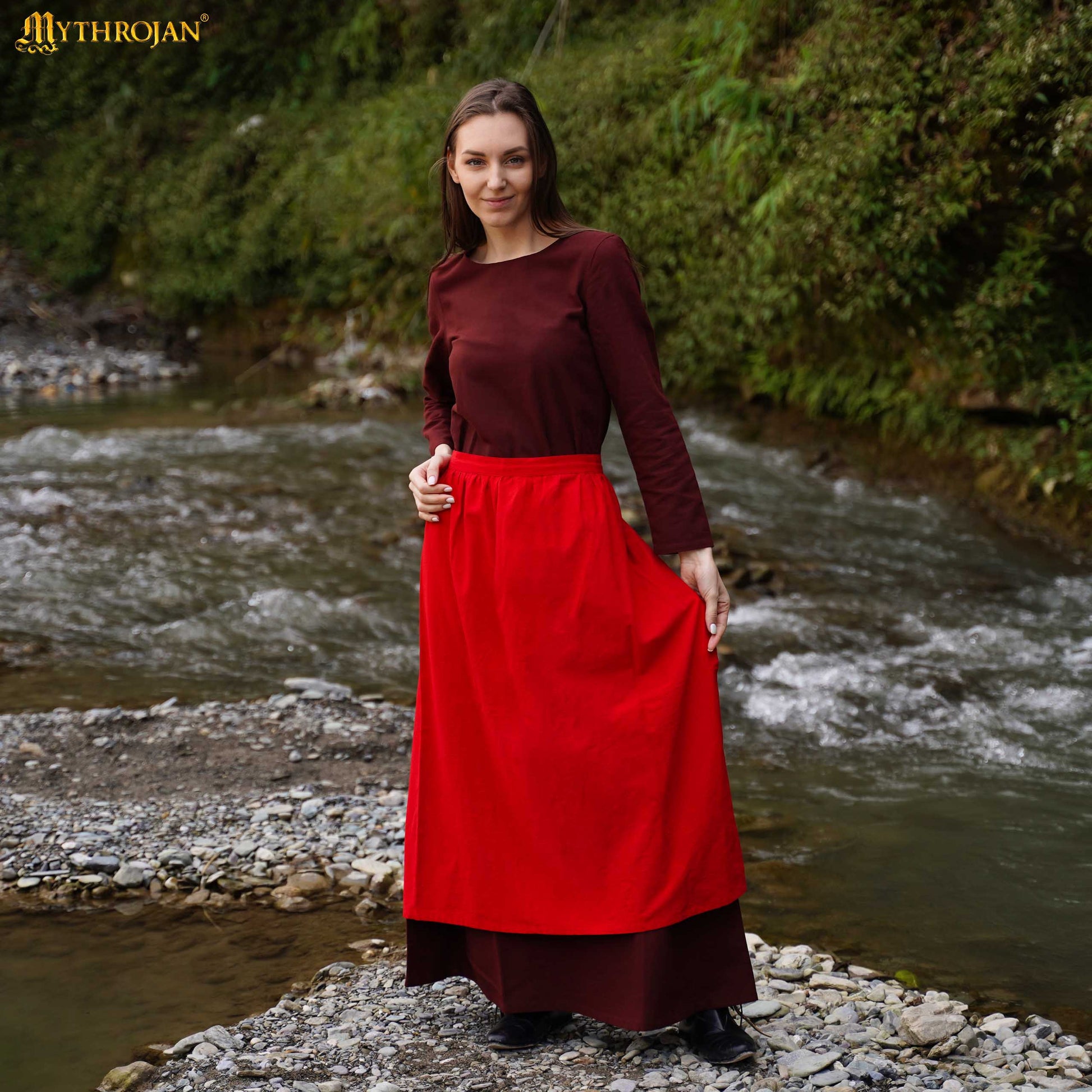 Mythrojan Medieval Ecru Delantal: Ideal para Cocinar Hornear, Feria del Renacimiento, Recreación, Larp, Cosplay Rendimiento, Maid Traje, Retro Cintura Delantales para Mujeres, Niñas, Camarera - Imagen 2