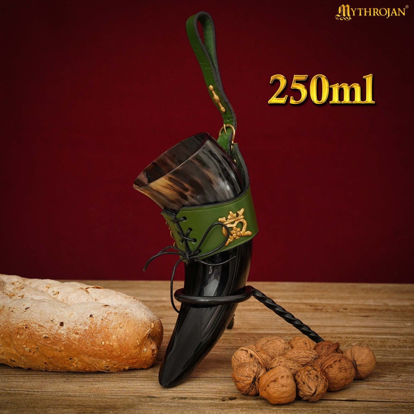 Mythrojan The Elegant Lady 250 Ml Cuerno Vikingo para Beber con Funda de Cuero Verde - Imagen 3