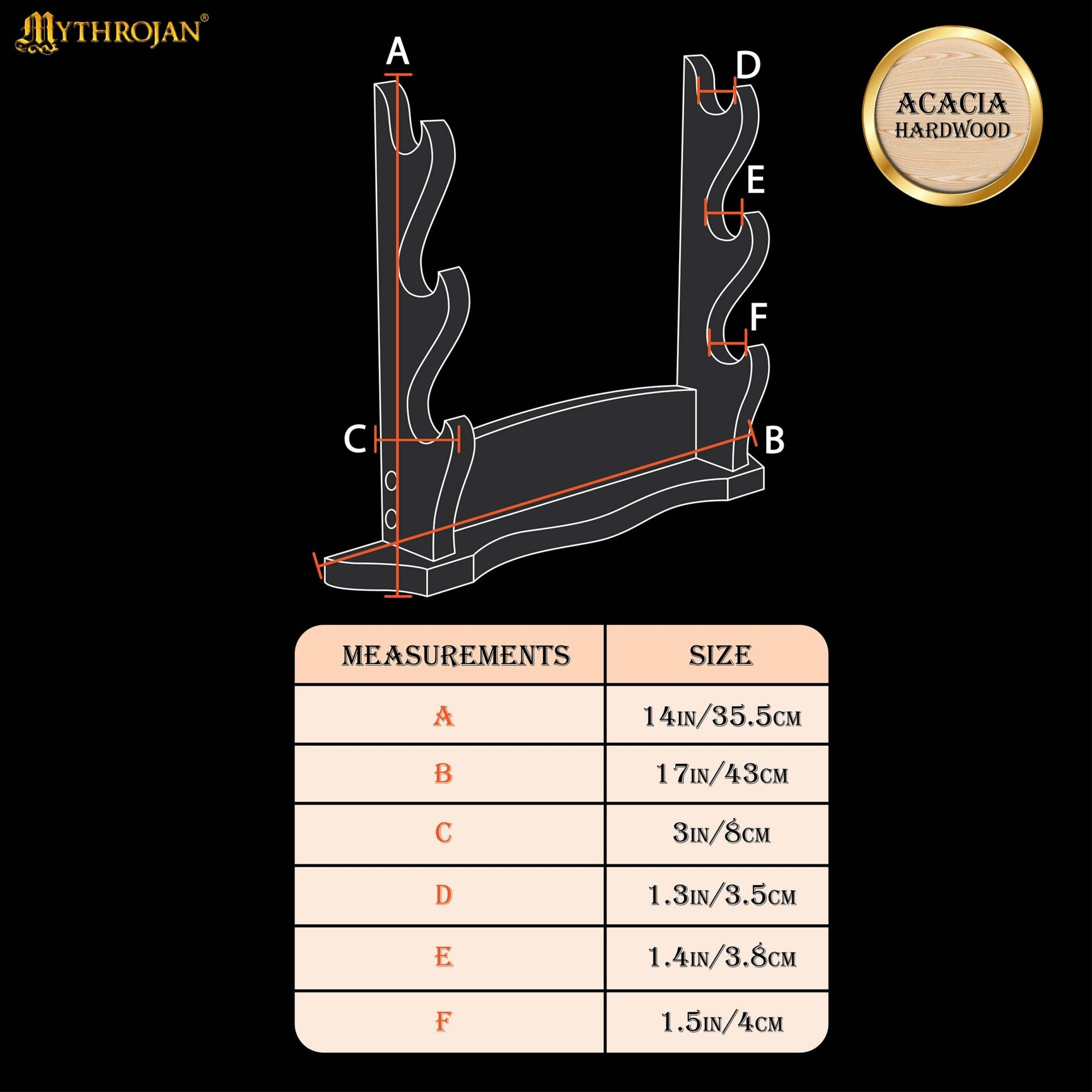 Mythrojan Soporte para Espada de Madera Maciza Tres Soportes con Decoración - Imagen 4