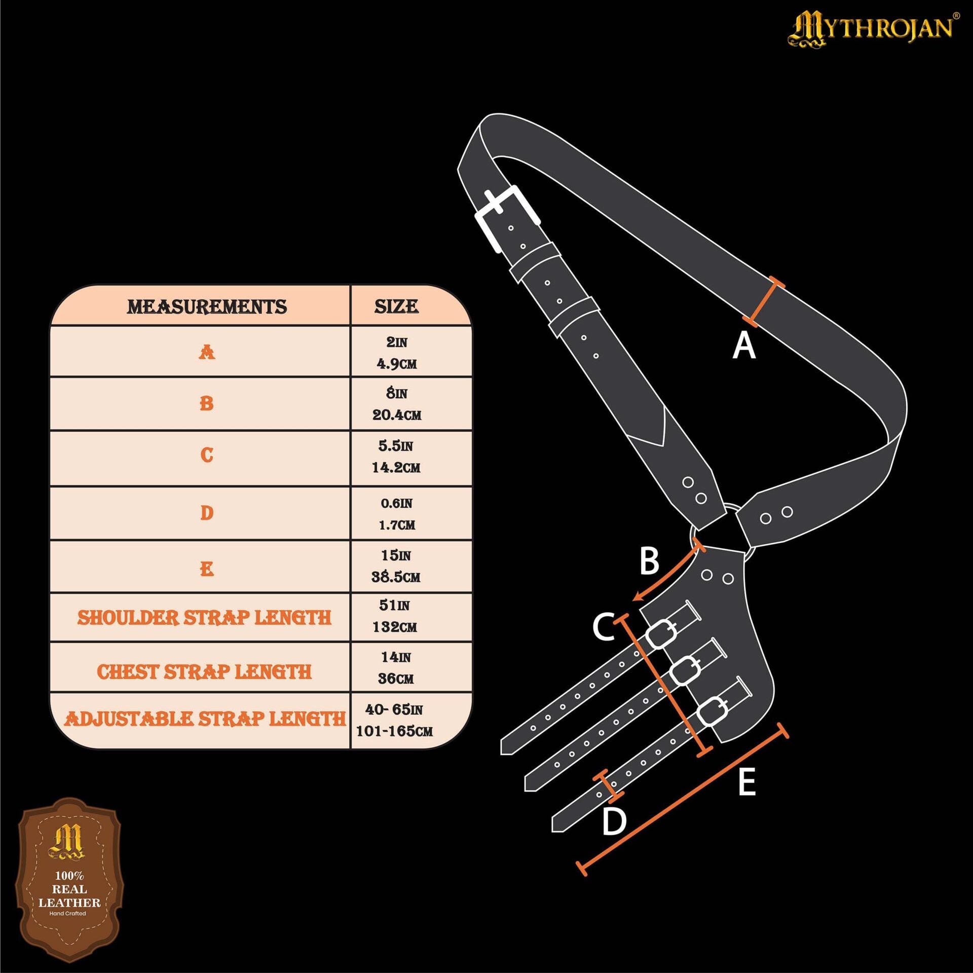 Mythrojan Baldric Cinturón de Espada de Cuero Funda Daga Medieval - Mano Derecha Marrón - Imagen 3