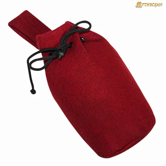 Mythrojan Wool en Drawstring Belt Pouch : Medieval Viking Bag Sca Larp Gn 8" Coin Purse - Granate - Imagen 1