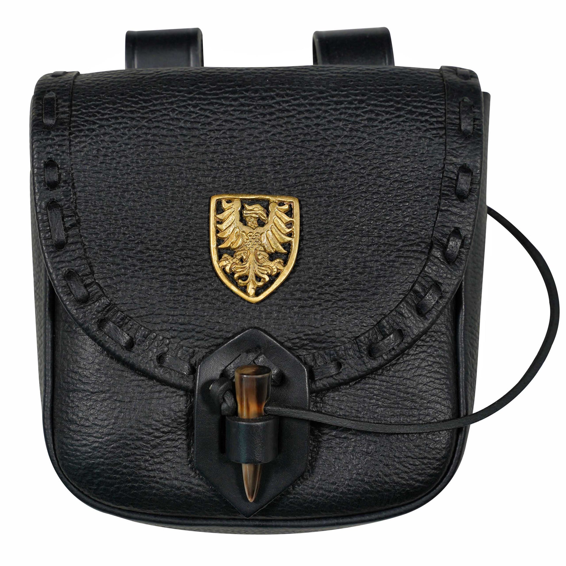 Riñonera Medieval de Cuero Hecha a Mano con Pasador de Cuerno de Buey y Decoración Heráldica de Latón - Funda de Cuero Auténtico - Imagen 9