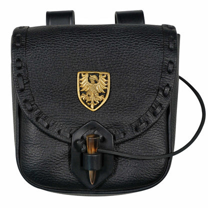 Riñonera Medieval de Cuero Hecha a Mano con Pasador de Cuerno de Buey y Decoración Heráldica de Latón - Funda de Cuero Auténtico - Imagen 9