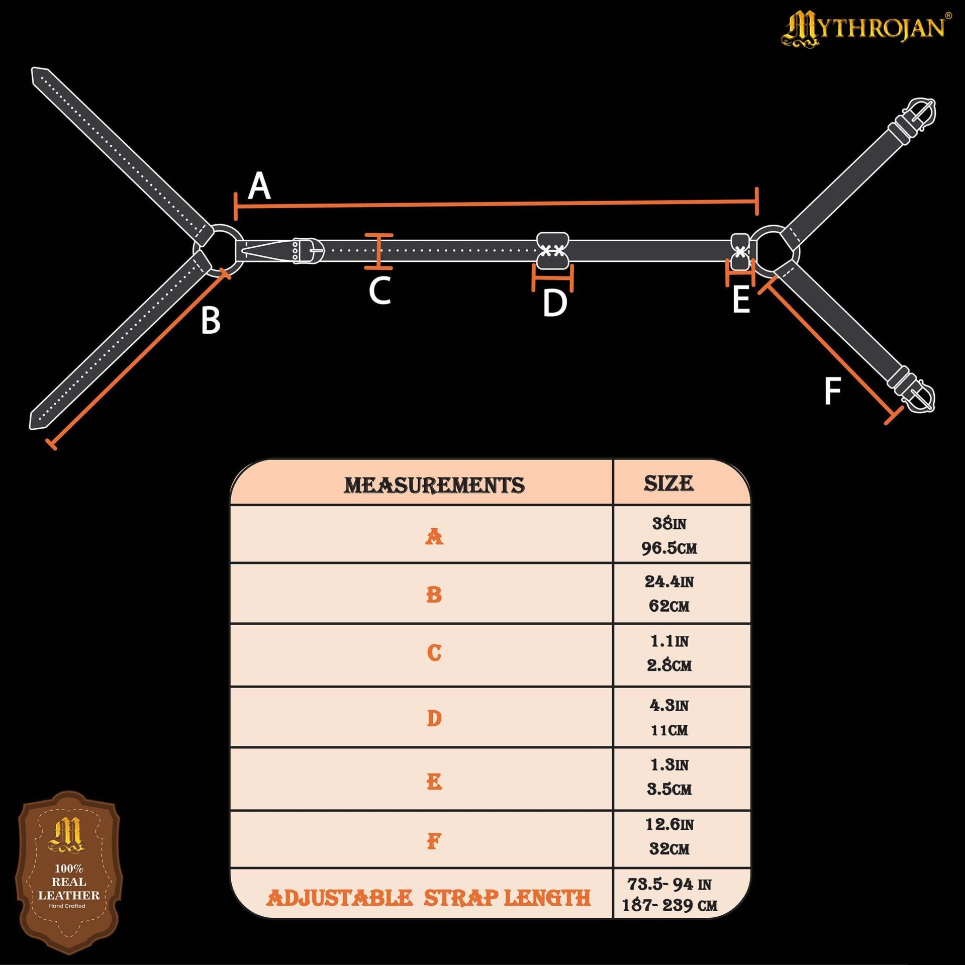 Mythrojan Geralt Back Scabbard, Ideal para Larp Cosplay y Eventos Medievales Cuero de Grano Completo Negro - Imagen 3