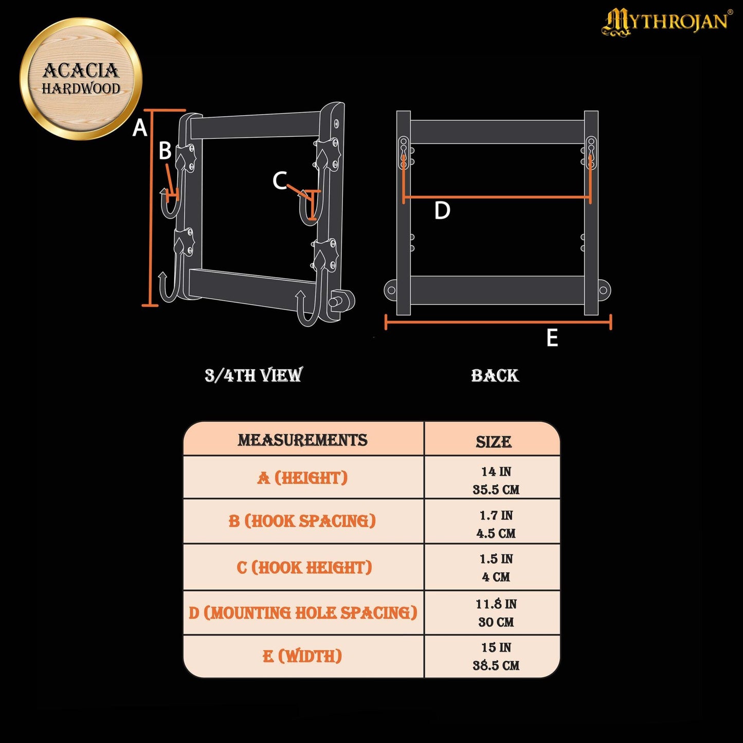 Mythrojan Soporte de Dos Niveles de Madera Maciza con Ganchos de Hierro - Imagen 3