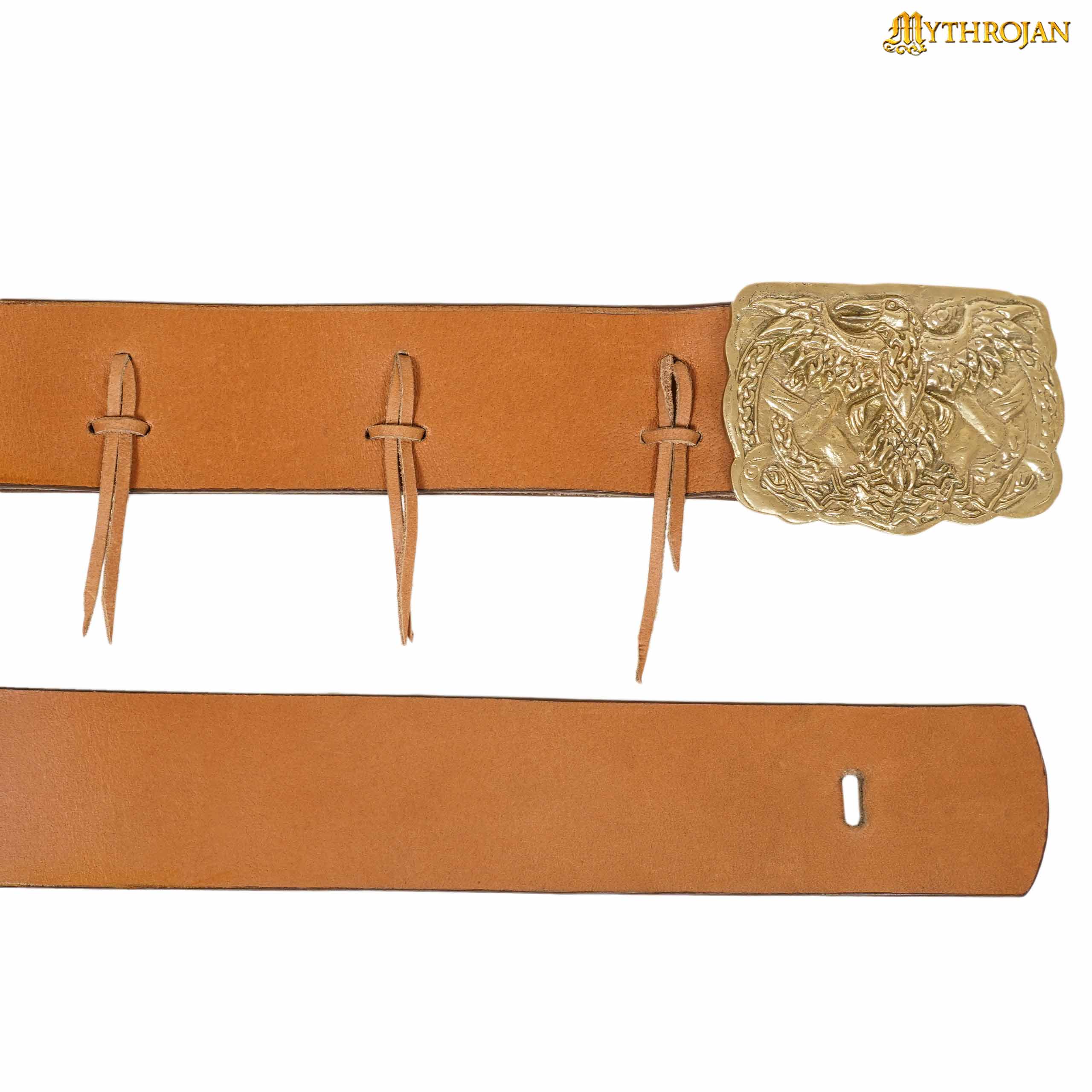 Cinturón Vikingo Urbano Mythrojan con Hebilla de Latón Macizo y Cuero Auténtico con Cuervo de Odín - Imagen 2